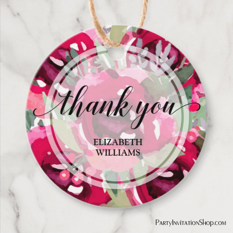Thank You Text Watercolor Flowers Favor Tags