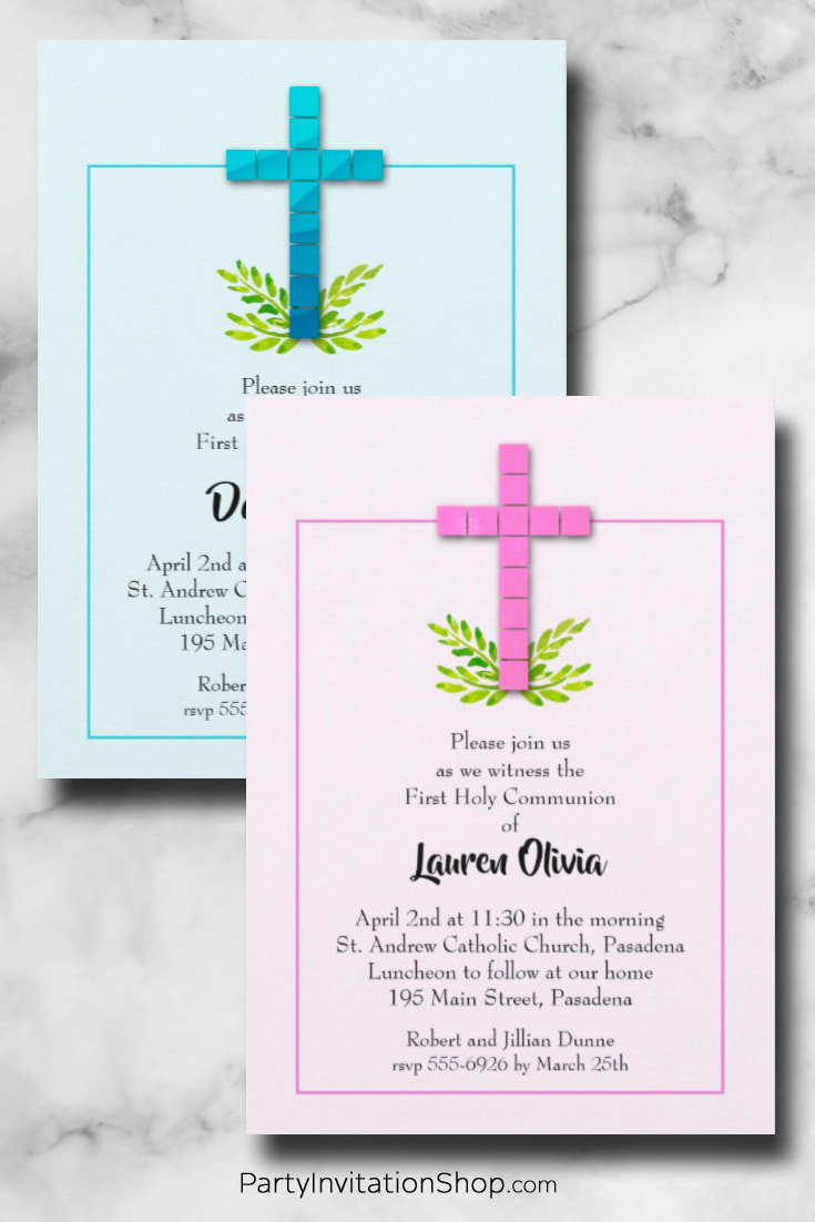 Tile Cross in lots of colors for First Communion, Baptism, Christening at PartyInvitationShop.com
