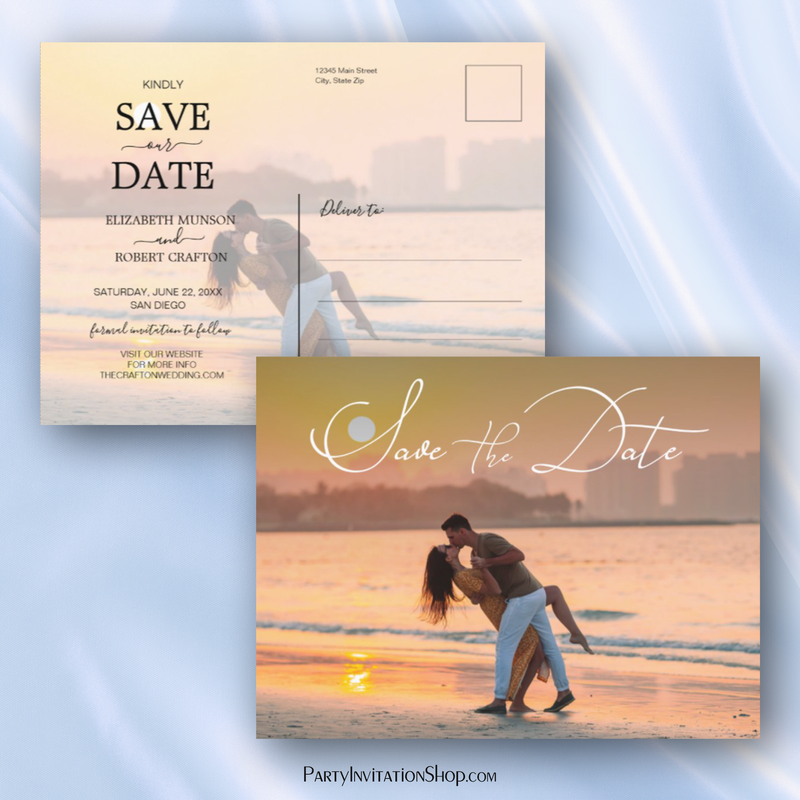 Modern Elegant Script Photo Wedding Save the Date Announcement Postcards