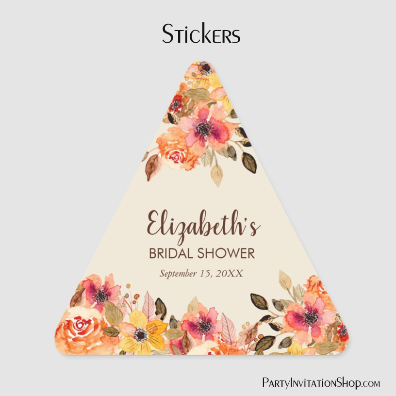 Autumn Watercolor Flowers Bridal Shower Triangle Stickers