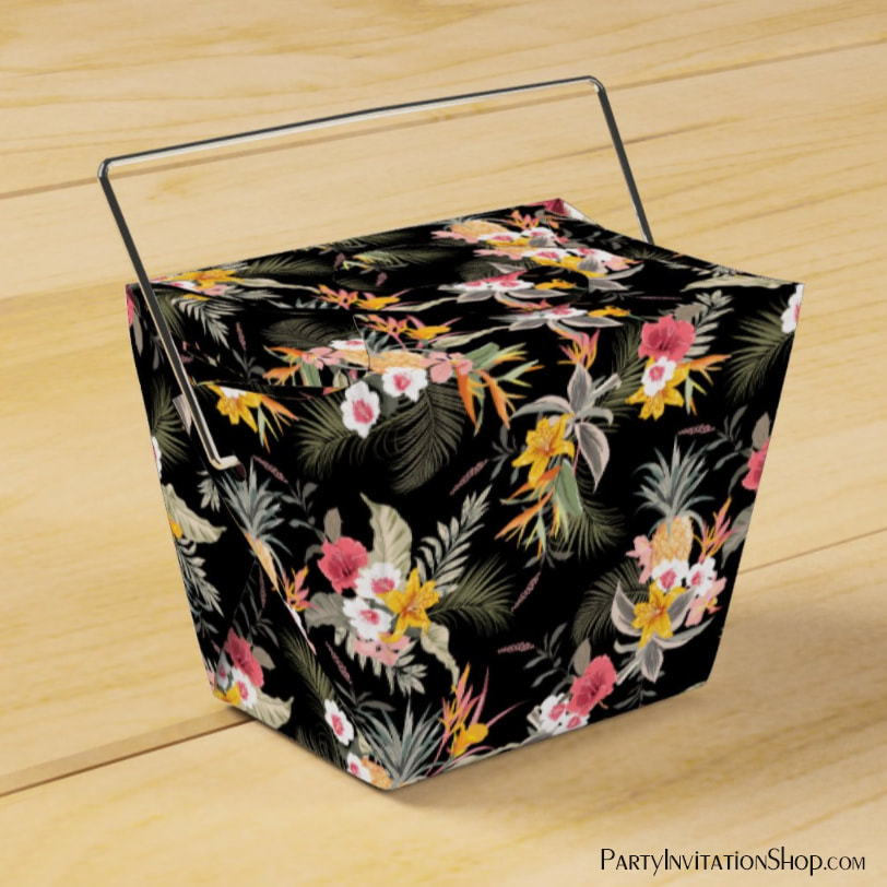 Pineapples Hibiscus Flowers on Black Take Out Favor Box