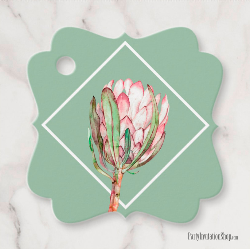 Fancy Square Favor Tag Tropical Protea Holiday Collection at PartyInvitationShop.com