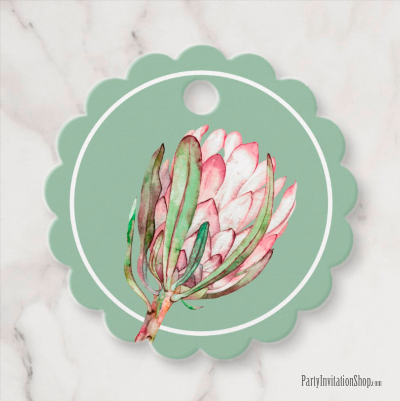 Scalloped Favor Tag Tropical Protea Holiday Collection at PartyInvitationShop.com