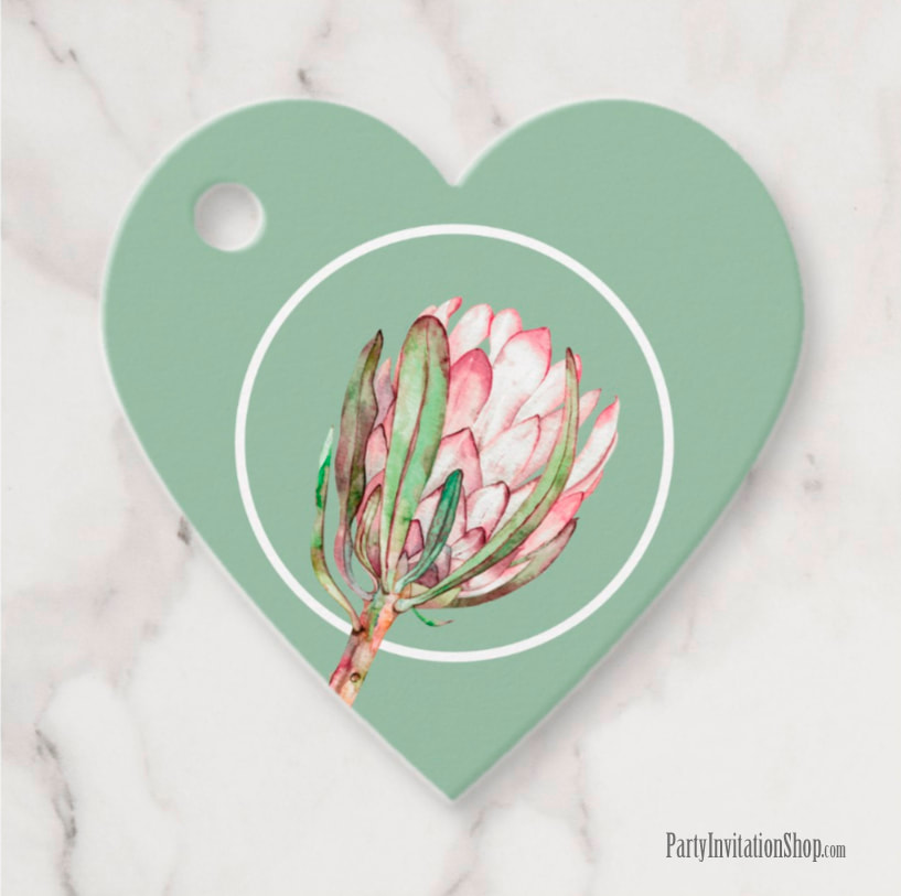 Heart Favor Tag Tropical Protea Holiday Collection at PartyInvitationShop.com