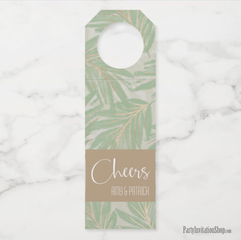 Tropical Green and Gold Leaves on Sage Bottle Hanger Tag