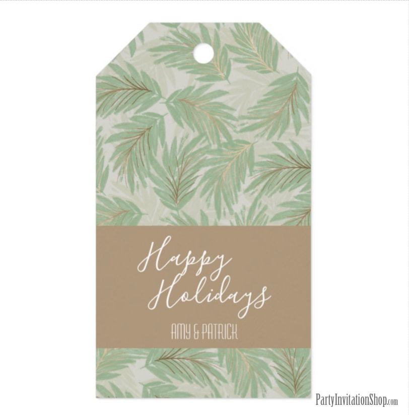 Personalized Gift Tag - Favor Tag | Tropical Palm Fronds Sage and Gold Collection at PartyInvitationShop.com