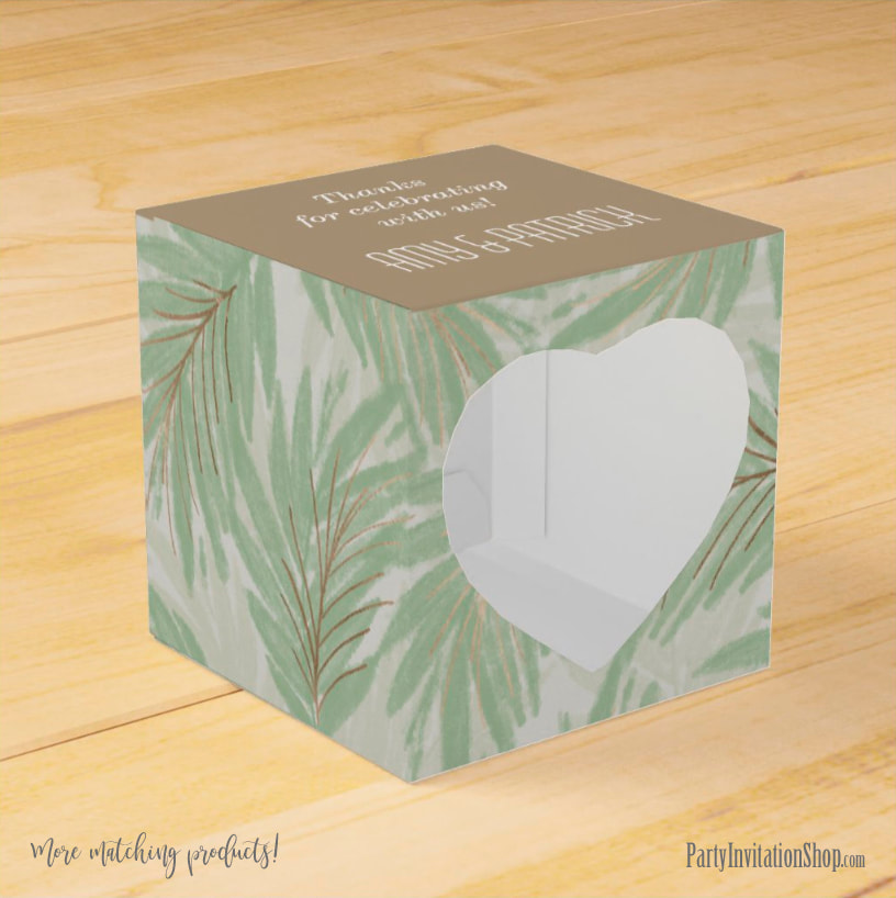 Square Party Favor Boxes in the Sage and Gold Leaves Collection at PartyInvitationShop.com
