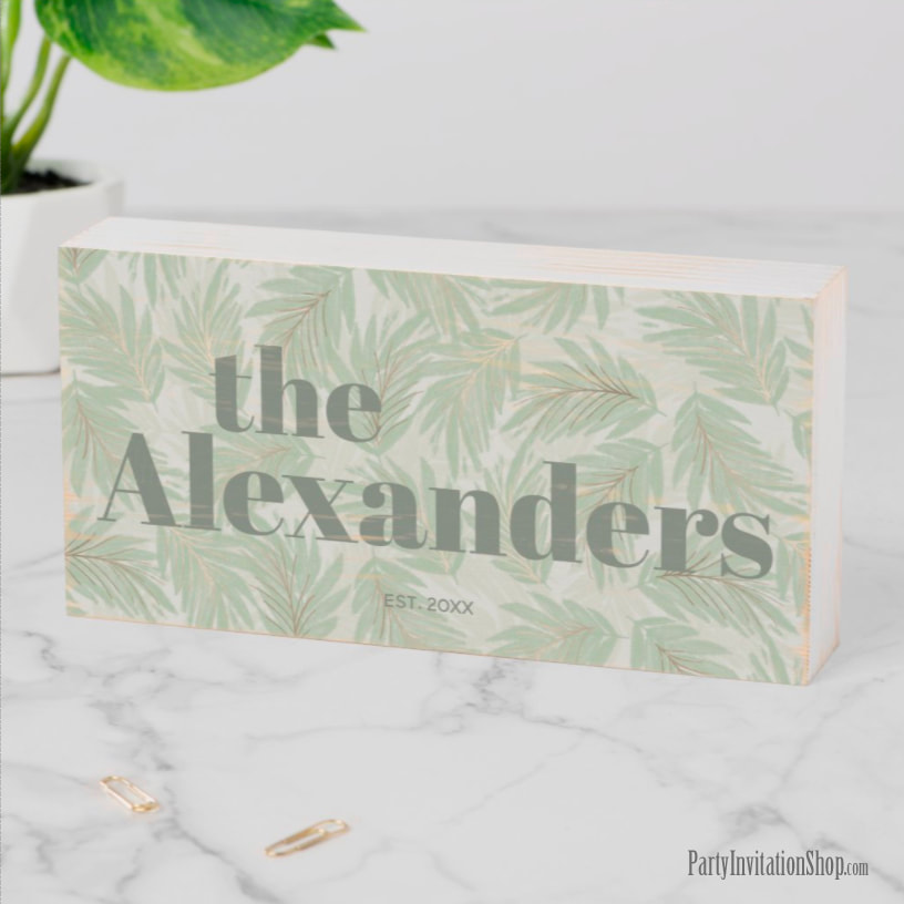 Palm Fronds Family Name Wooden Box Sign