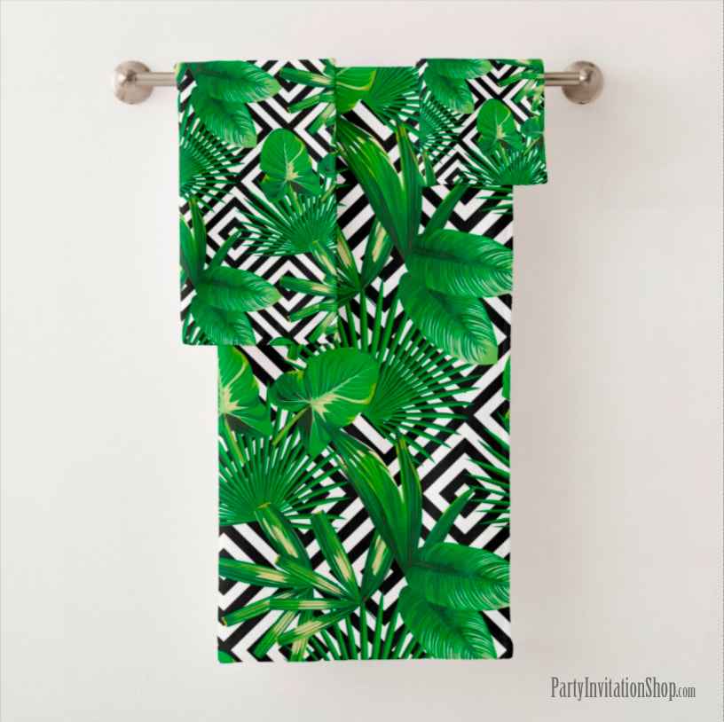 Tropical Green Leaves Pattern Bath Towel Set