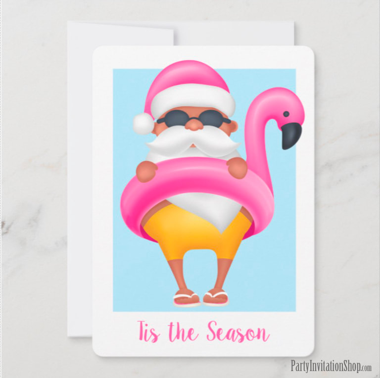 Tropical Santa and Flamingo Christmas Cards