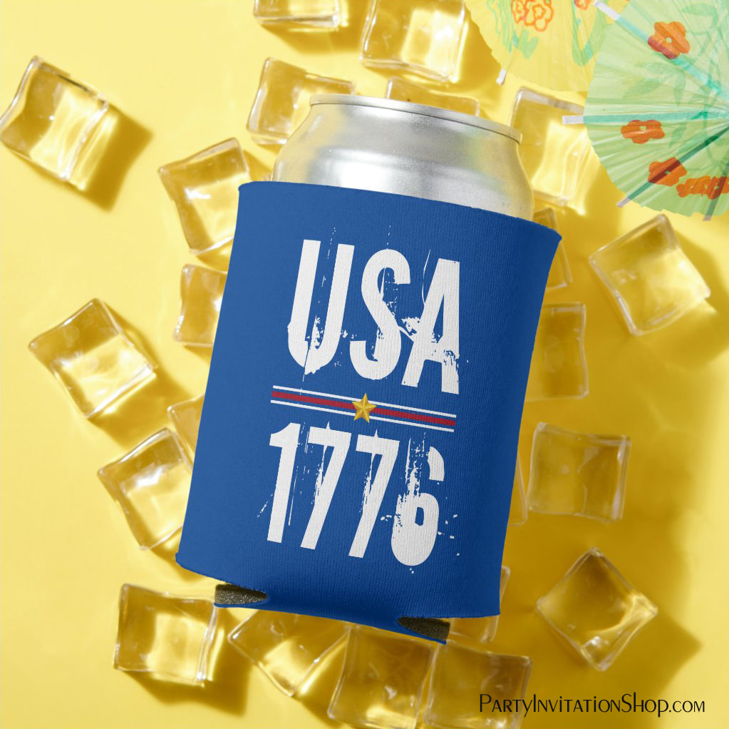 USA 1776 Patriotic Blue Can Cooler