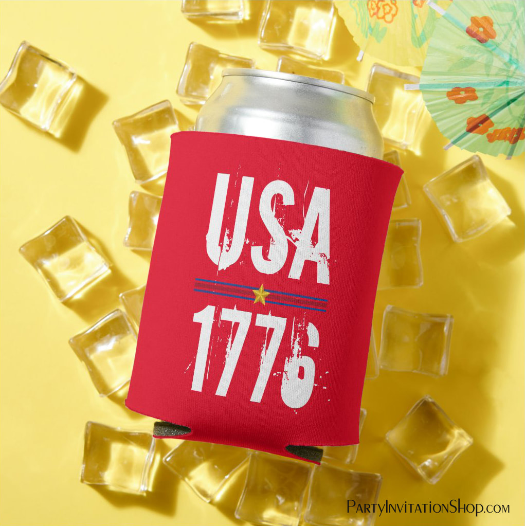 USA 1776 Patriotic Red Can Cooler