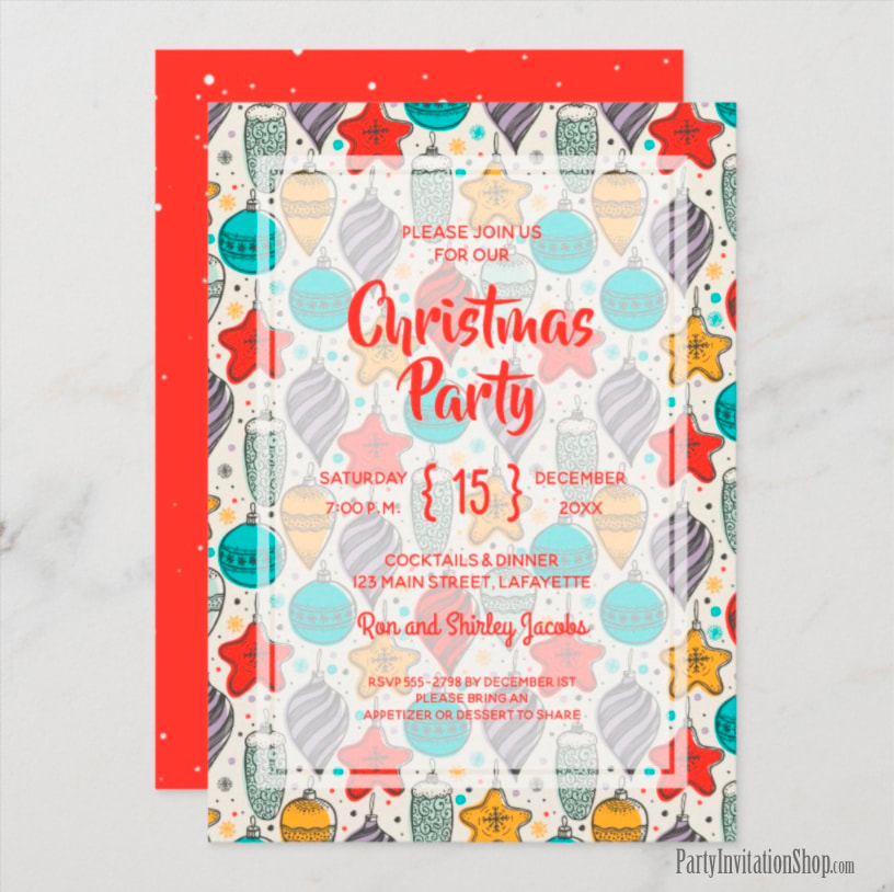Vintage Christmas Ornaments Party Invitations