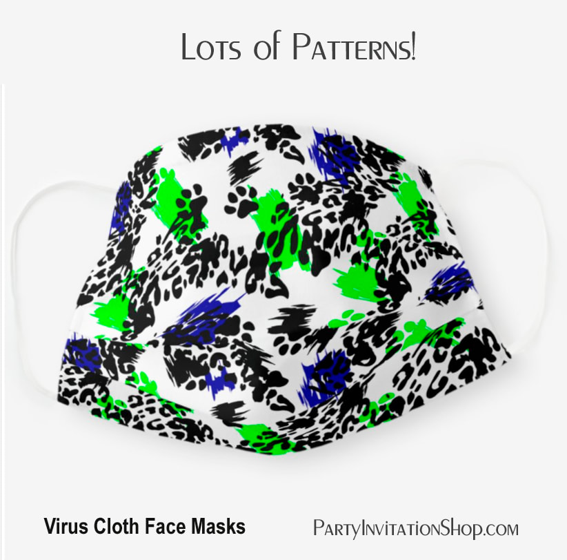 Green and Blue and Leopard Spots on White Cloth Face Mask