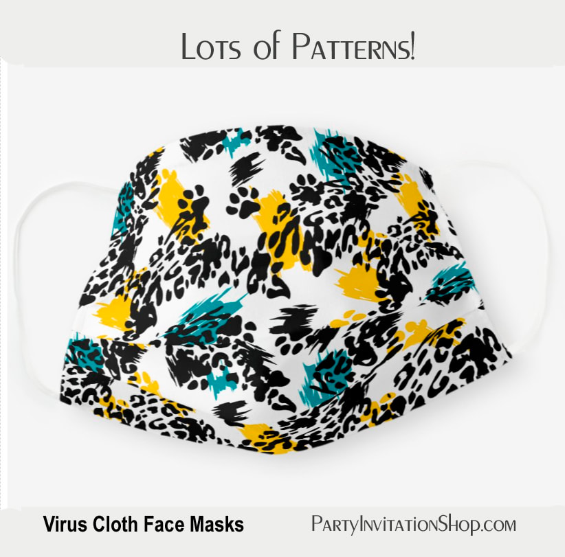 Teal Yellow and Leopard Spots on White Cloth Face Mask