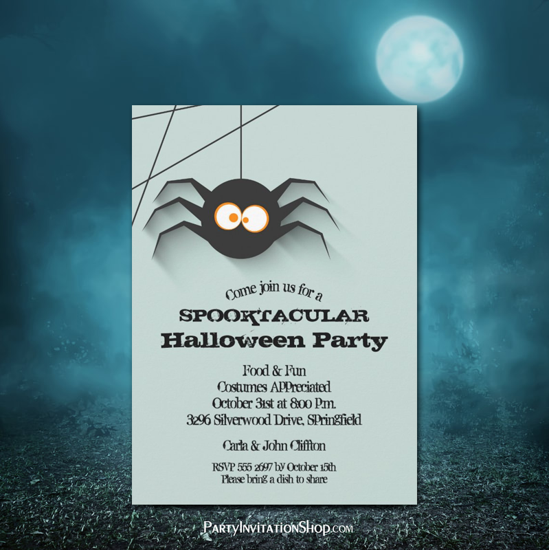 Creepy Black Spider Halloween Party Invitations
