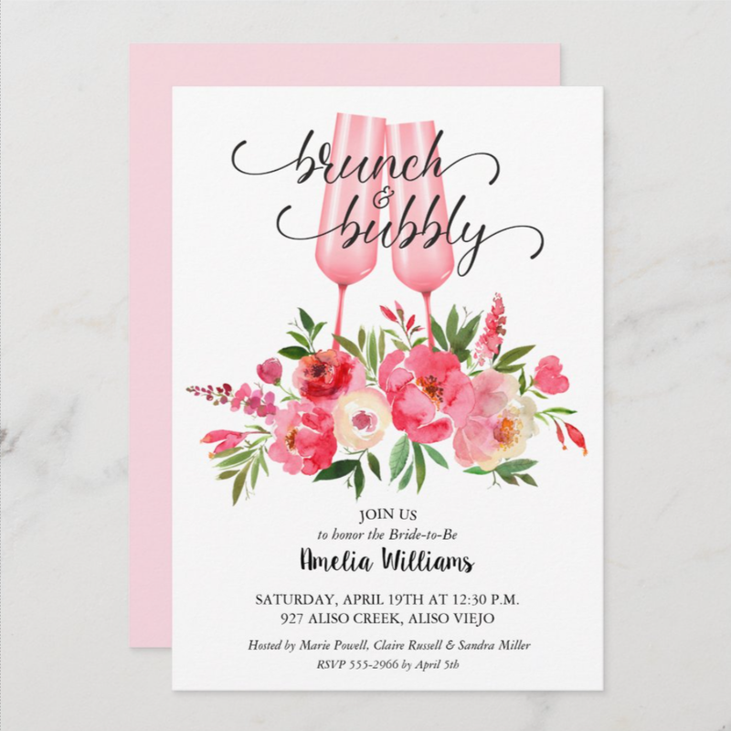 Brunch Bubby Floral Bridal Shower Champagne Invitations