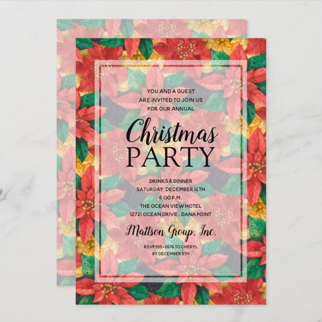 Chic Bold Poinsettias Christmas Holiday Party Invitations