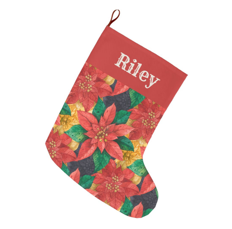 Red and Gold Poinsettias Christmas Stocking at PartyInvitationShop.com