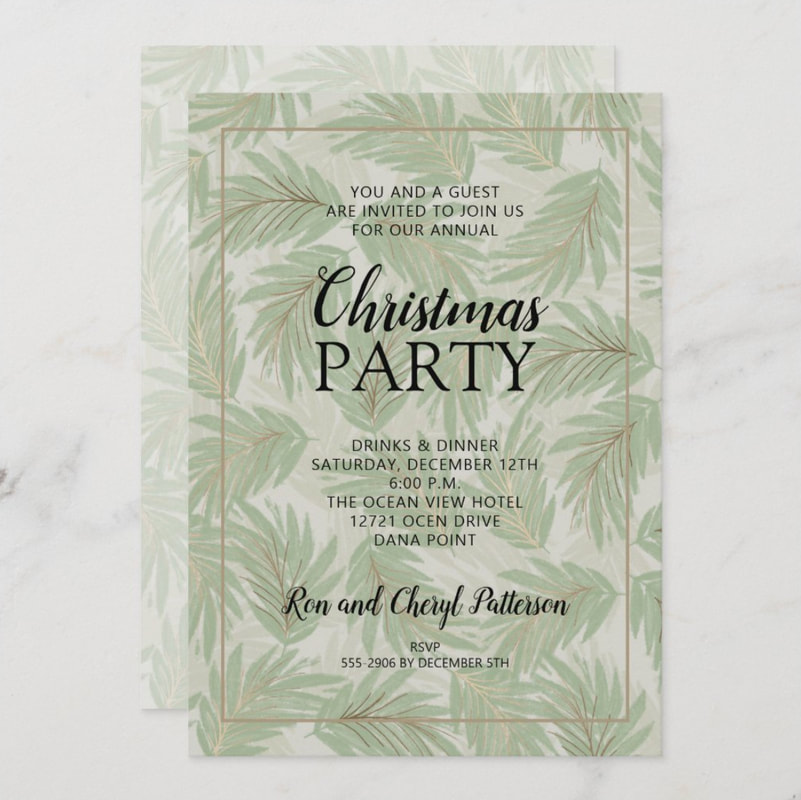 Elegant Tropical Green Christmas Holiday Party Invitations