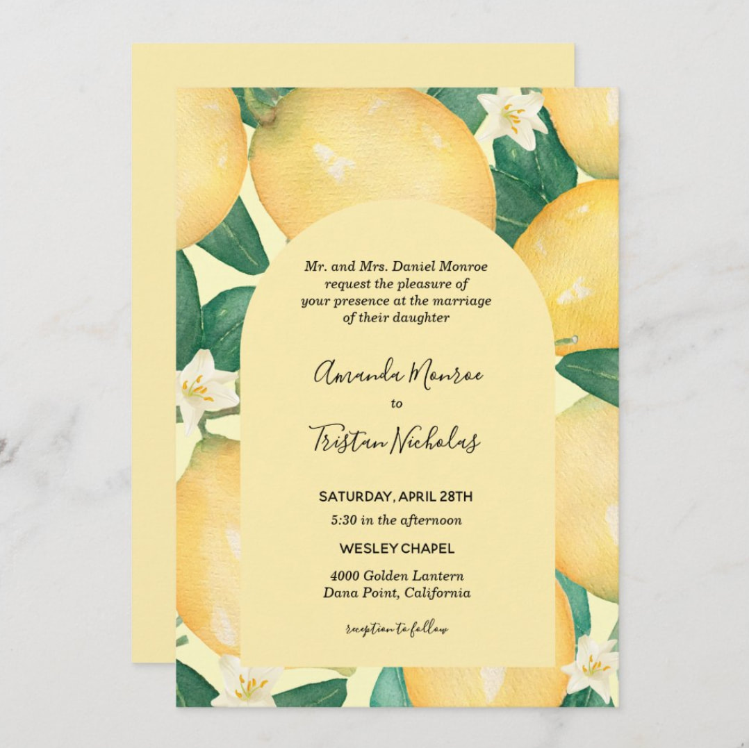 Lemons Greenery Wedding All in One Invitations