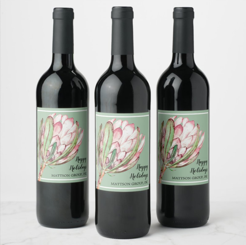 PERSONALIZED Wine Bottle Labels Tropical Protea Holiday Collection at PartyInvitationShop.com
