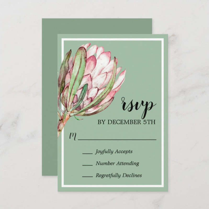 RSVP Cards Tropical Protea Holiday Collection at PartyInvitationShop.com