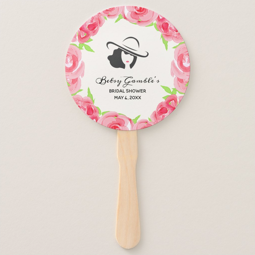 Big Hat Lady Roses Kentucky Derby Party Invitations / Derby Bridal Shower Hand Fans - plus INVITATIONS, favor boxes, paper plates, napkins, champagne labels, wine labels and more. Short and long hair versions available.