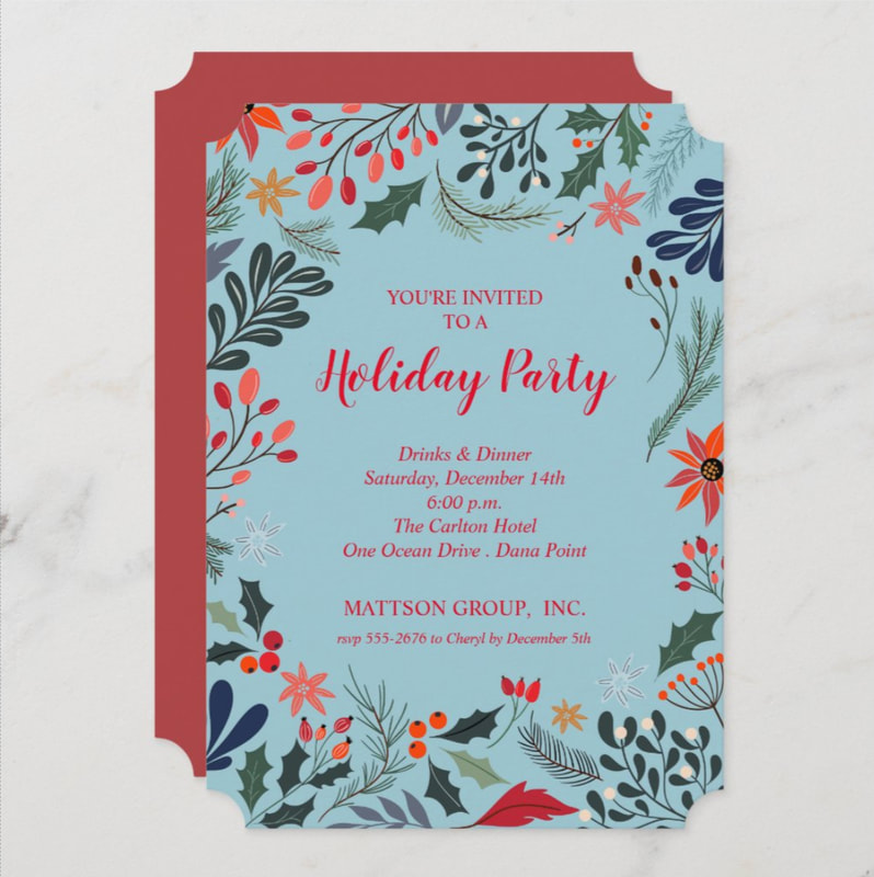 Poinsettia Winter Flowers Christmas Holiday Party Invitations