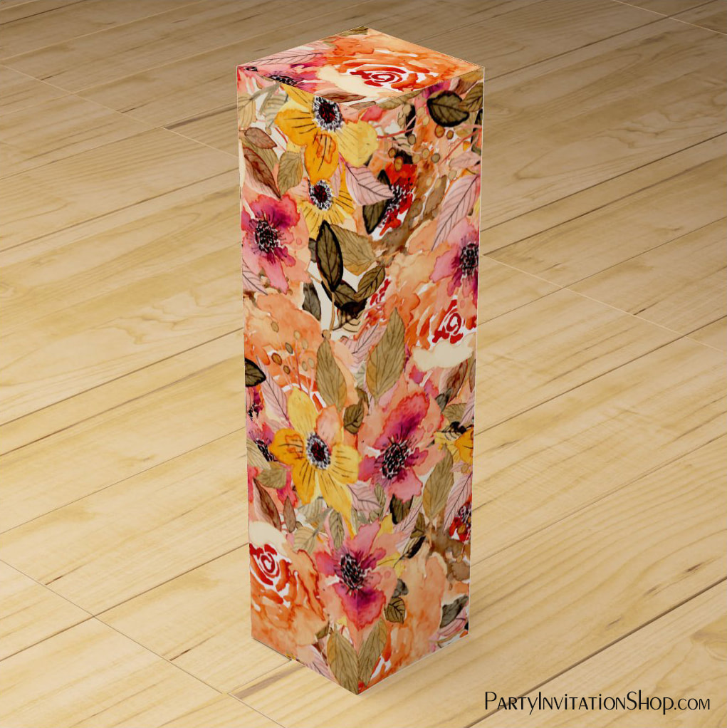 Watercolor Autumn Floral Rose Collage Wine Box