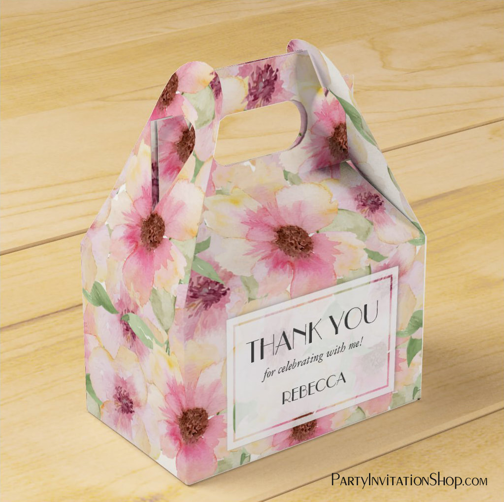 Watercolor Blush Pink Floral Thank You Favor Box
