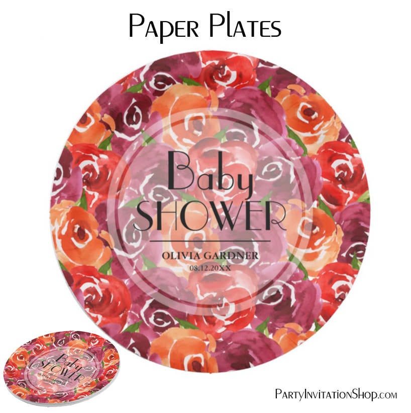 Watercolor Floral Baby Shower Paper Plates