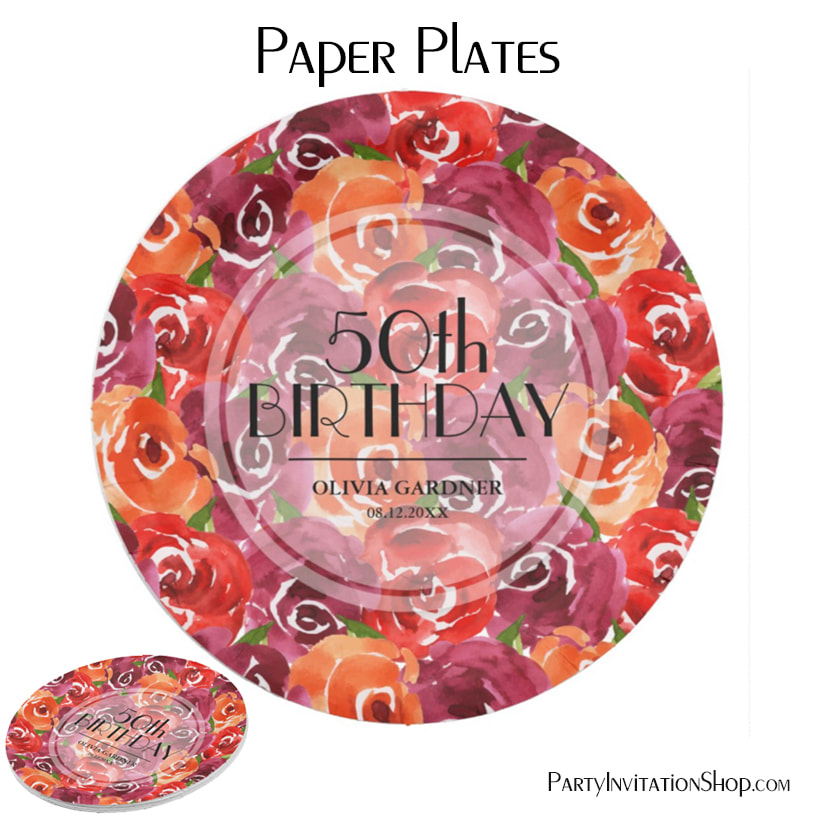 Watercolor Floral Birthday Party Paper Plates