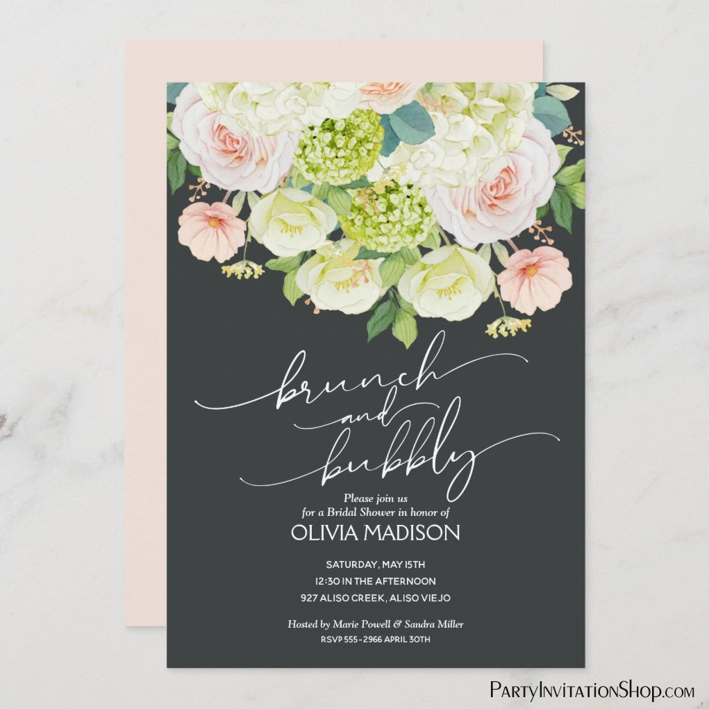 Watercolor Florals Brunch and Bubbly Bridal Shower Invitations