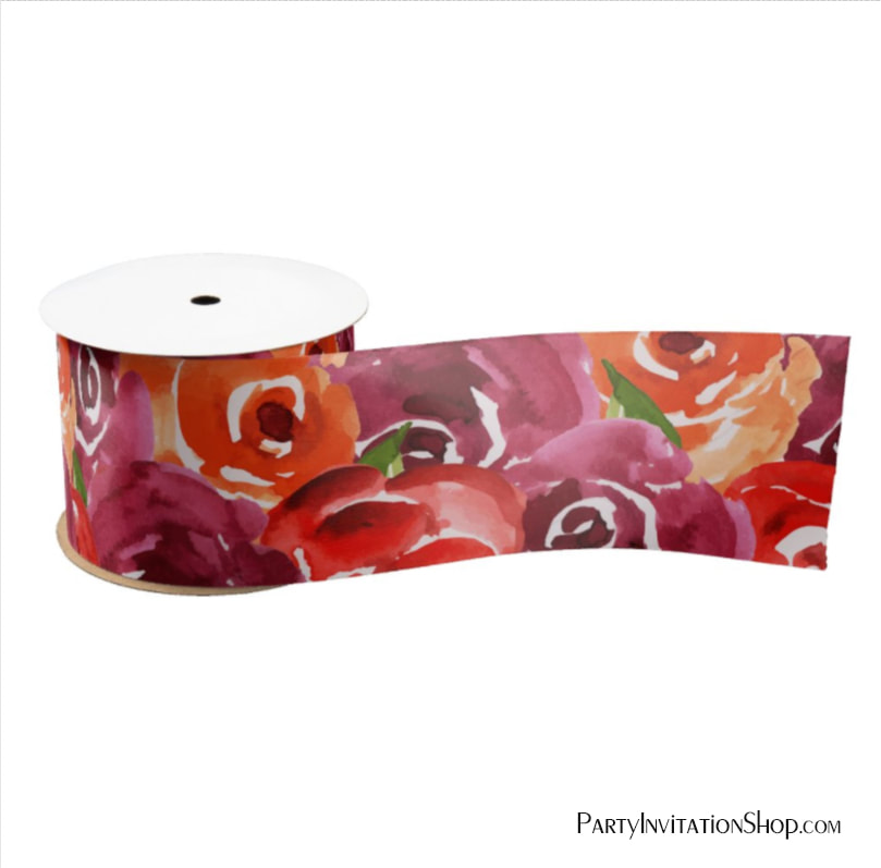 Watercolor Floral Collage Satin Ribbon
