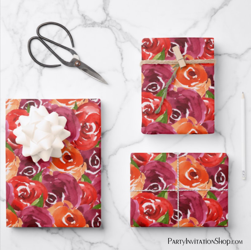 Watercolor Floral Collage Wrapping Paper Sheets