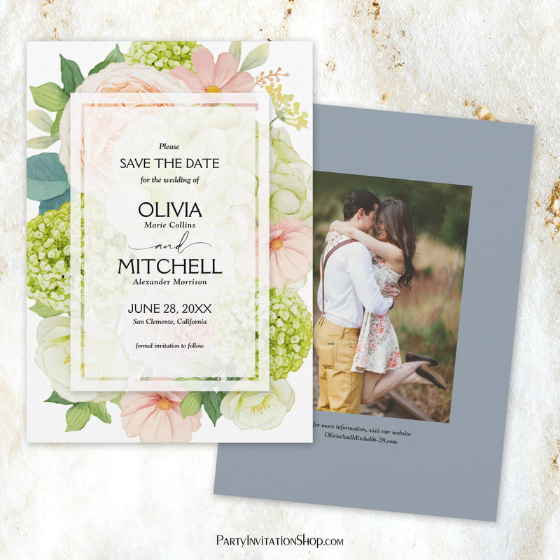 Romantic Floral Dusty Blue Wedding Save The Date Cards