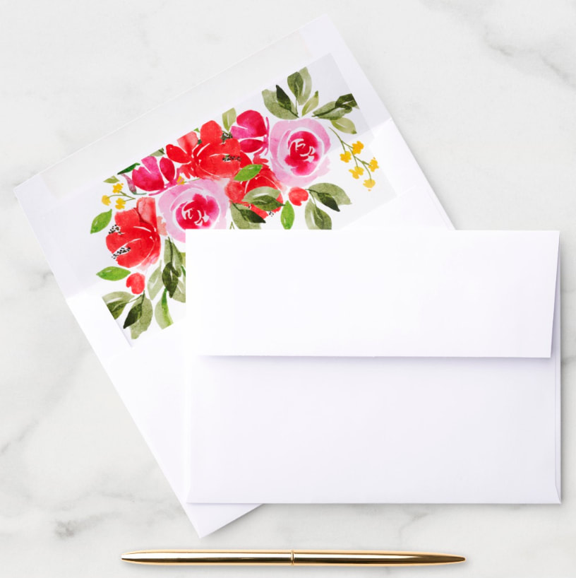 Watercolor Floral Lined Envelopes to got with matching invitations. See all the matching items at PartyInvitationShop.com