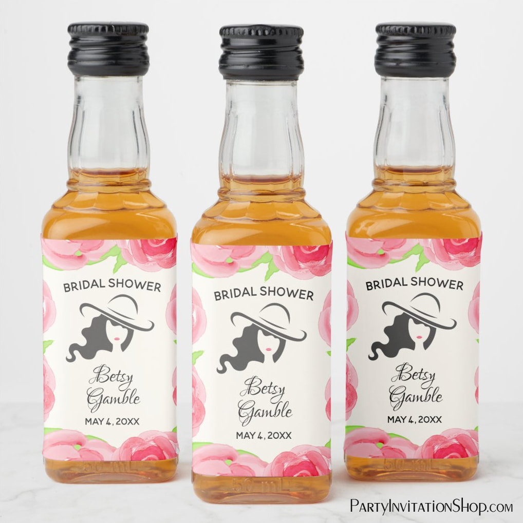Watercolor Floral Derby Bridal Shower Favors Mini Liquor Bottle Labels