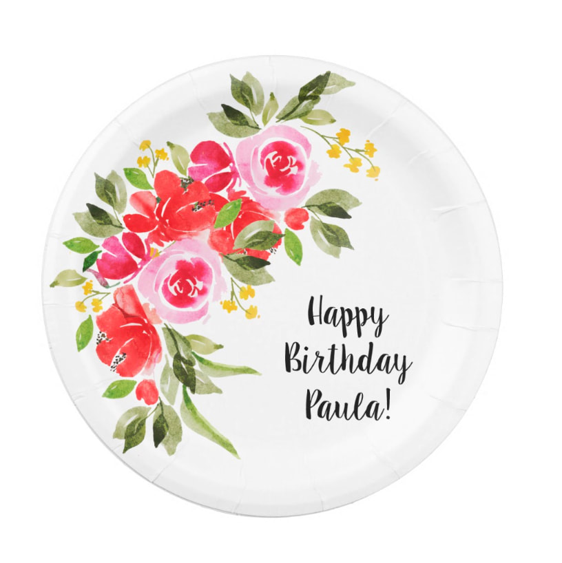 Watercolor Floral Paper Plates - matching invitations available at PartyInvitationShop.com