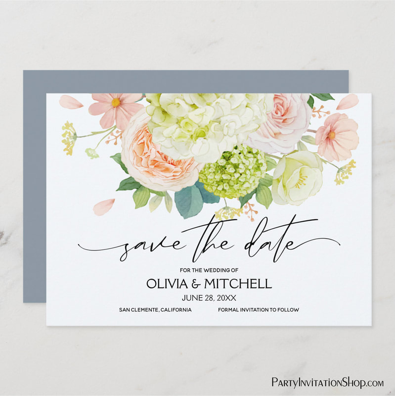 Watercolor Floral Dusty Blue Wedding Save The Date Cards