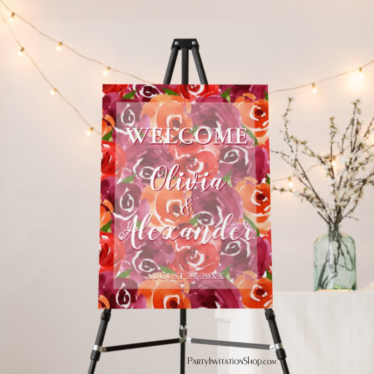Watercolor Floral Collage Wedding Welcome Sign