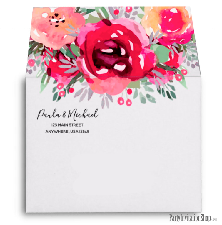 Watercolor Garden Flowers on Back Flap of Envelopes