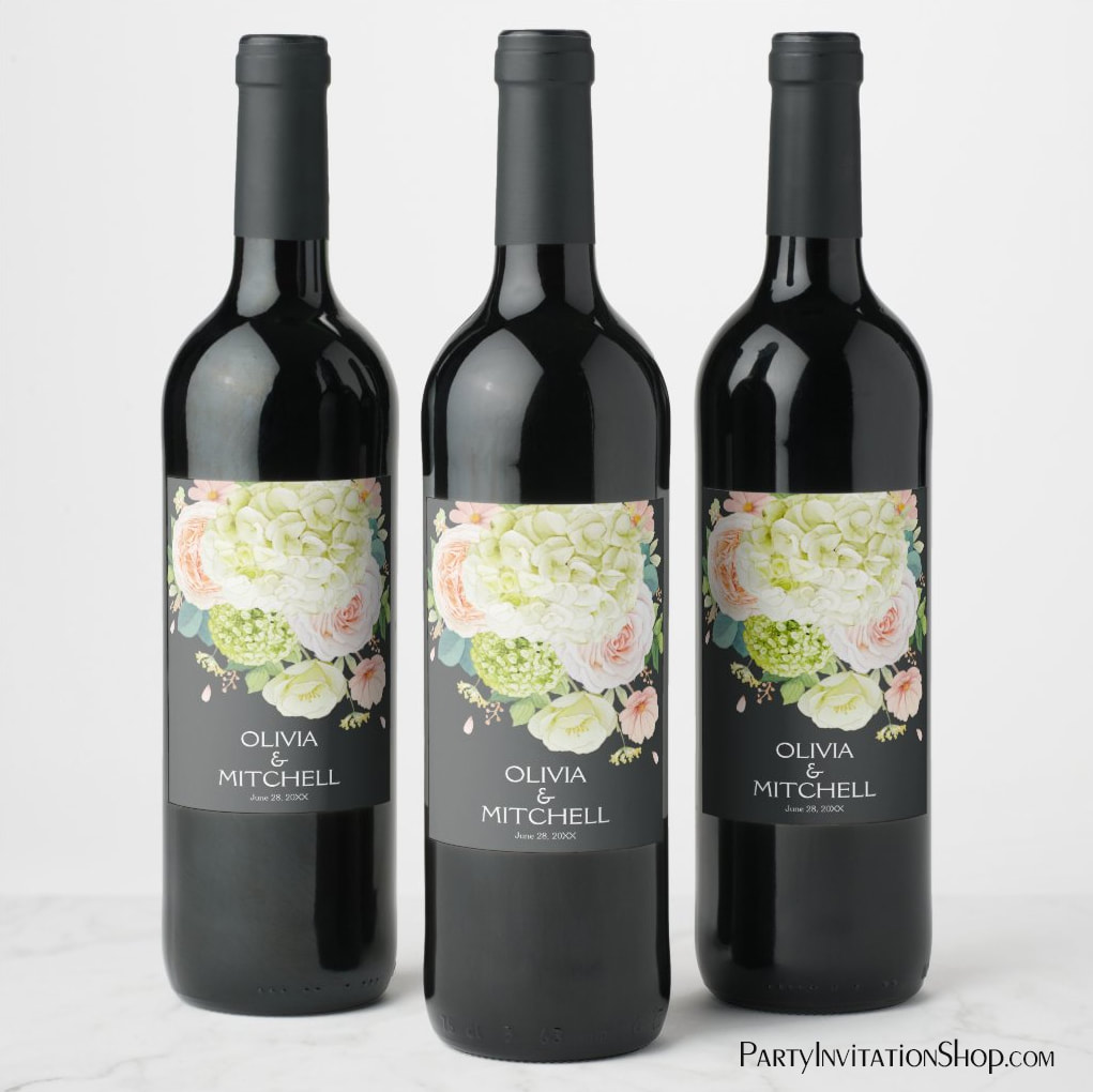 Watercolor Florals Personalized Wedding Wine Labels
