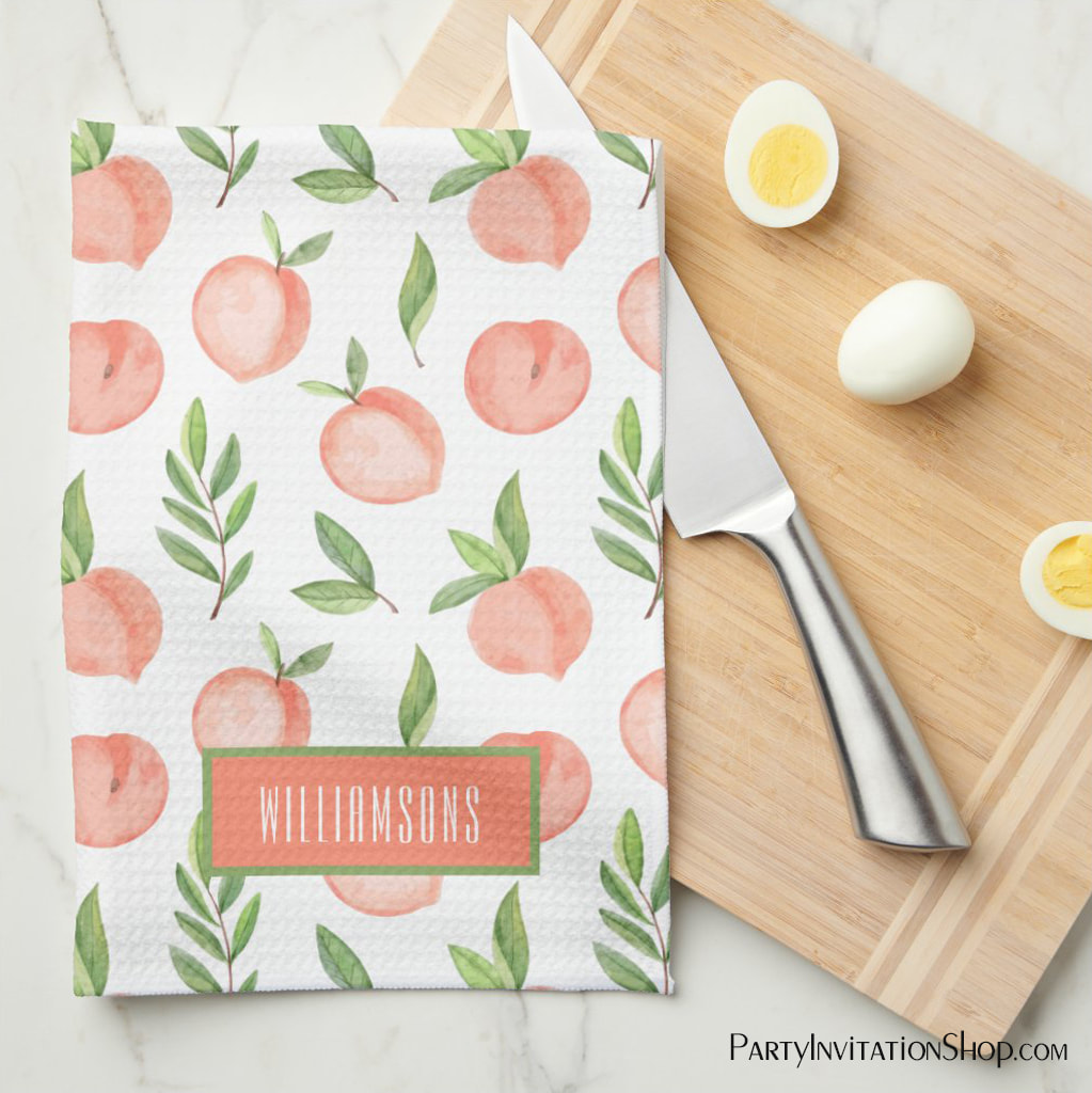 Watercolor Peach Pattern Personalized Kitchen Towel