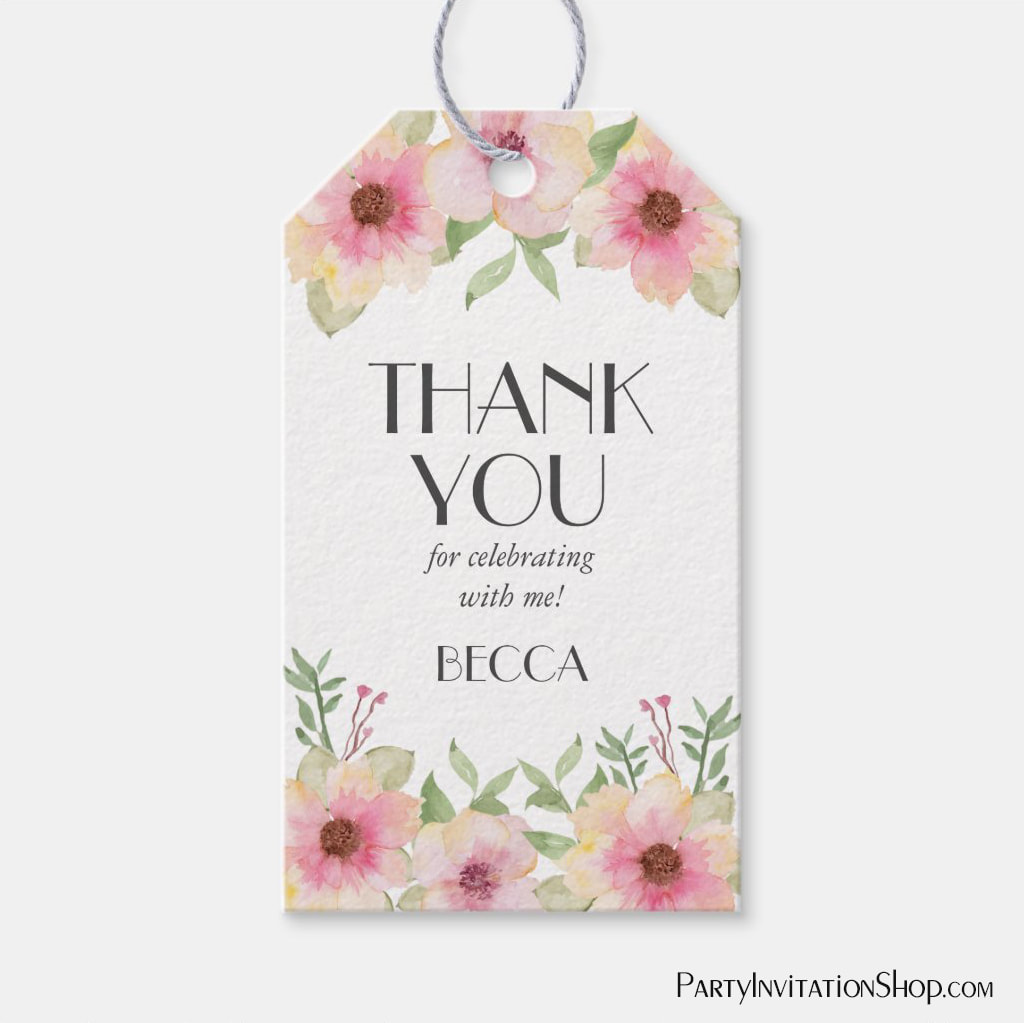 Watercolor Pink Blossoms Thank You Gift Tags