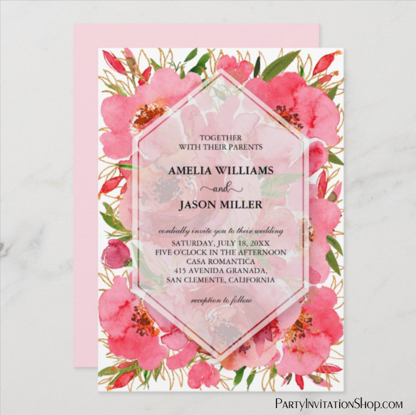 Watercolor Peonies Floral Wedding Invitations