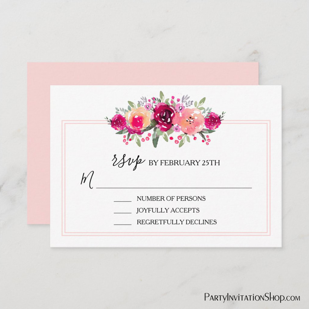 Watercolor Pink Floral Wedding RSVP Cards