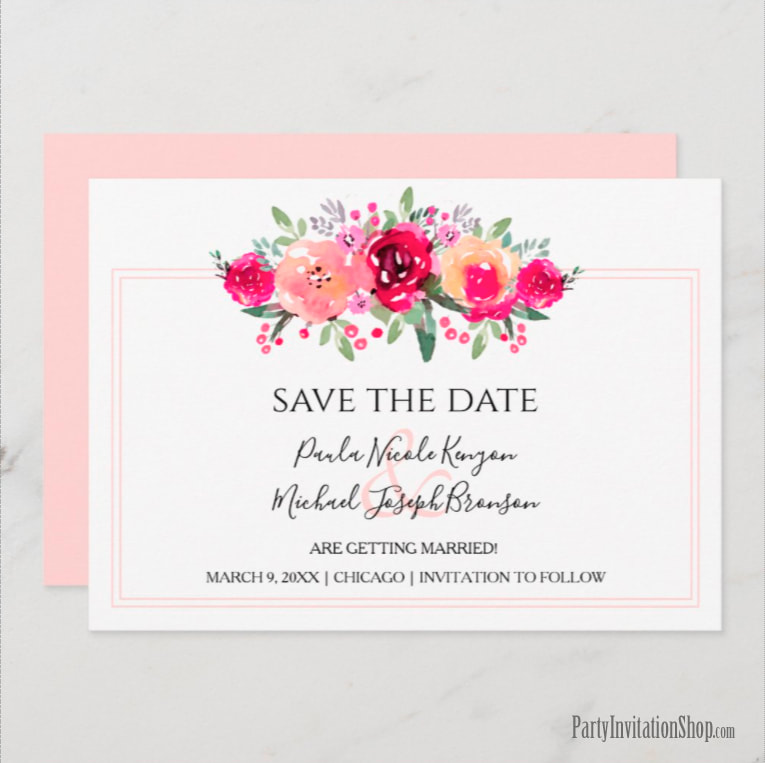 Cerise Watercolor Floral Save the Date Cards