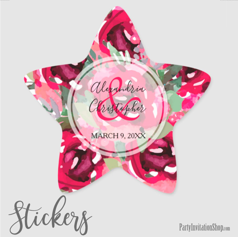 Elegant Pink Watercolor Flowers Star Stickers
